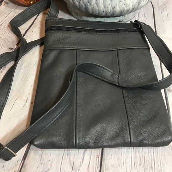 Gray leather functional pocket crossbody - Picture 6 of 9